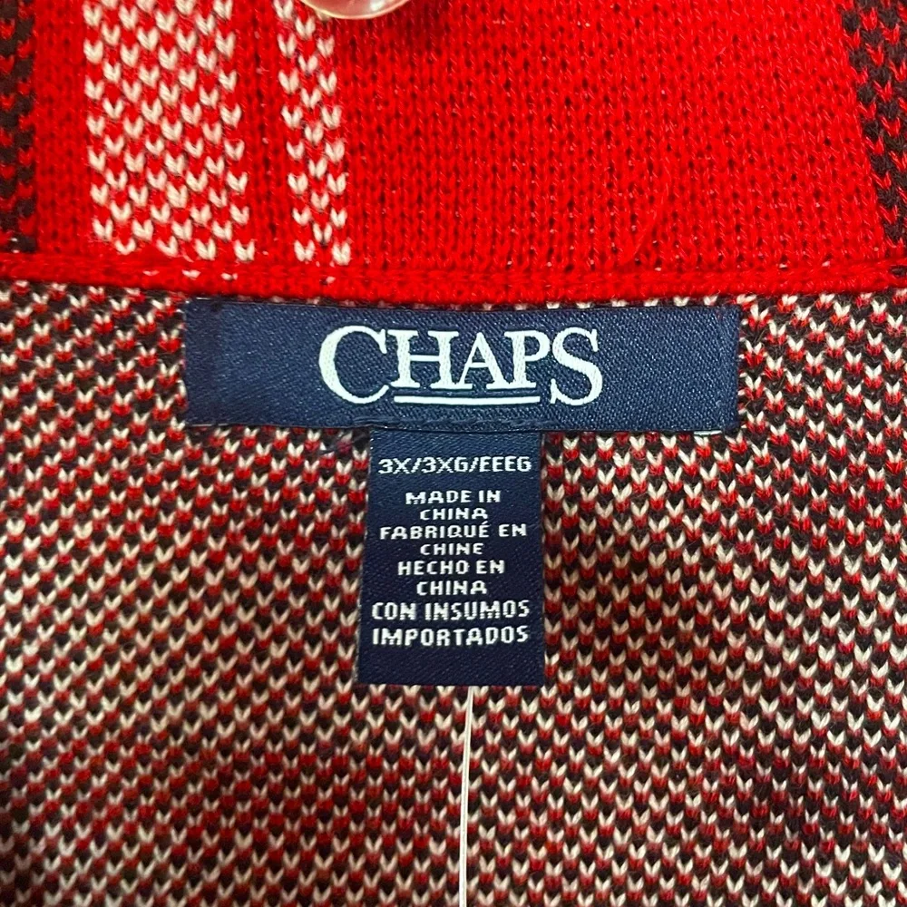 NWT Chaps Red Black White Plaid Asymmetrical Zip Cotton Vest Jacket, Sz 3X - Picture 3 of 6